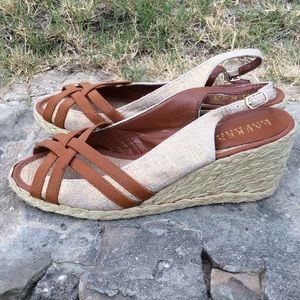 LAUREN RALPH LAUREN ESPADRILLE PEEP TOE WEDGES